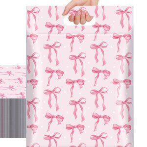 SET OF 10 - NEW - 10X13 Poly Mailers w/ Handle Pink Bows